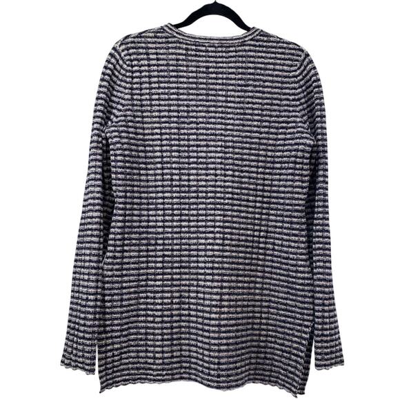 Theory Belira Evian Stretch Tunic Sweater Wool Blend Navy Ivory Stripe Large - Picture 4 of 7